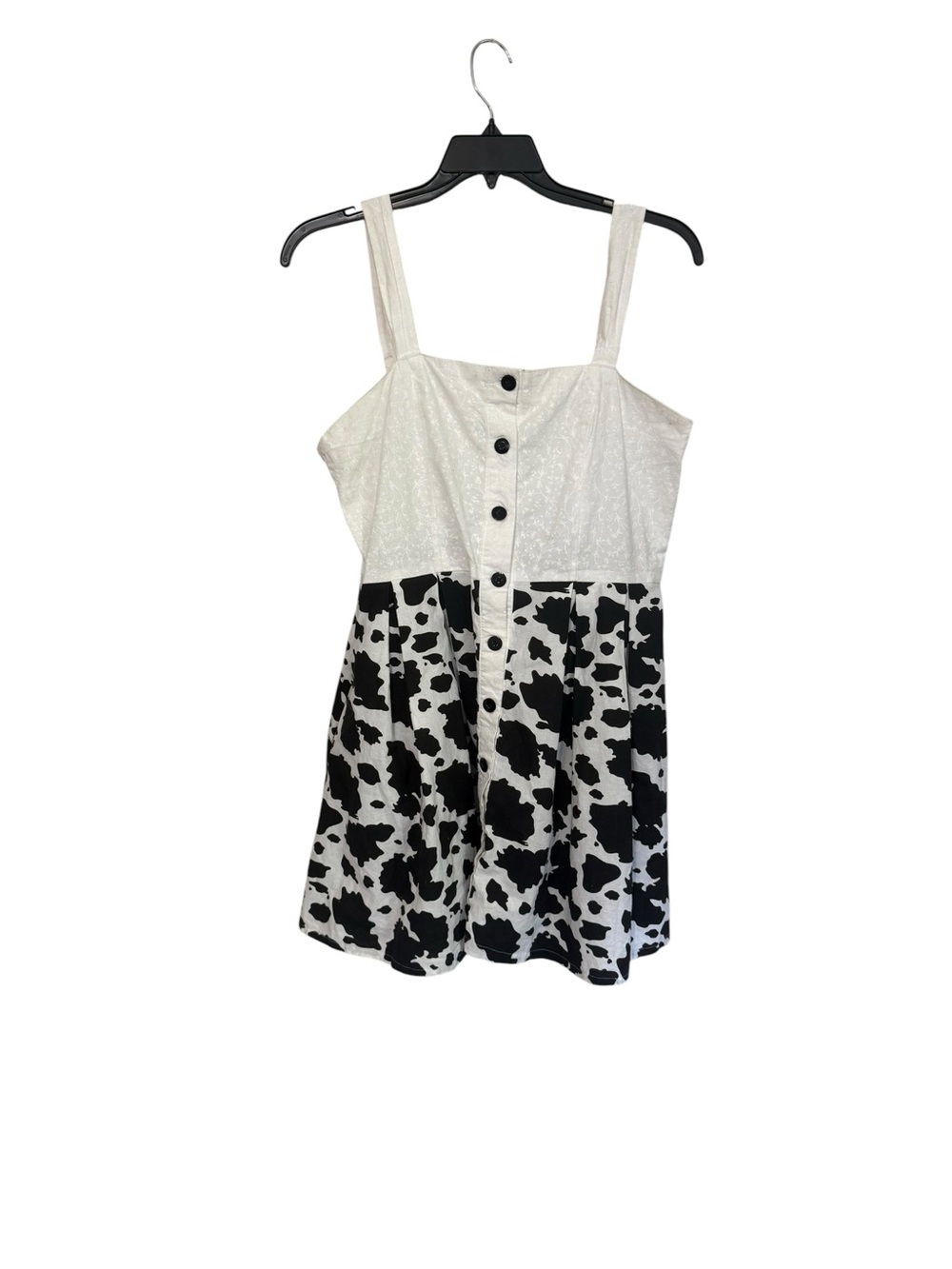 Black & White Cowprint Mini Dress with Button Front